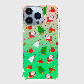 Чехол для iPhone 13 Pro с принтом Новогодний узор елка санта в городе Новоалтайск,  |  | Тематика изображения на принте: 2022 | градиент | елки | новый год | праздник | радость | санта | узор | шаблон