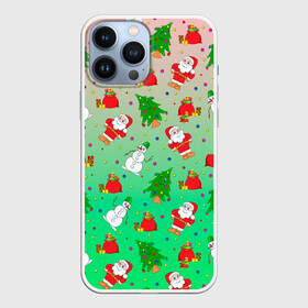 Чехол для iPhone 13 Pro Max с принтом Новогодний узор елка санта в городе Новоалтайск,  |  | Тематика изображения на принте: 2022 | градиент | елки | новый год | праздник | радость | санта | узор | шаблон