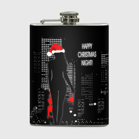 Фляга с принтом Happy Christmas Night в городе Новоалтайск, металлический корпус | емкость 0,22 л, размер 125 х 94 мм. Виниловая наклейка запечатывается полностью | christmas | happy christmas night | naked snow maiden | new year | night city | silhouette | новый год | ночной город | рождество | силуэт