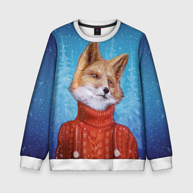 Детский свитшот 3D с принтом НОВОГОДНИЙ ЛИС | CHRISTMAS FOX в городе Новоалтайск, 100% полиэстер | свободная посадка, прямой крой, мягкая тканевая резинка на рукавах и понизу свитшота | Тематика изображения на принте: 2022 | christmas | fox | merry | new | snow | winter | year | год | зима | лис | лиса | лисица | новый | рождество | рыжая | рыжий | снег