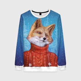 Женский свитшот 3D с принтом НОВОГОДНИЙ ЛИС | CHRISTMAS FOX в городе Новоалтайск, 100% полиэстер с мягким внутренним слоем | круглый вырез горловины, мягкая резинка на манжетах и поясе, свободная посадка по фигуре | 2022 | christmas | fox | merry | new | snow | winter | year | год | зима | лис | лиса | лисица | новый | рождество | рыжая | рыжий | снег