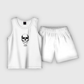 Детская пижама с шортами хлопок с принтом Smiling Skull в городе Новоалтайск,  |  | Тематика изображения на принте: позитив | скелет | смайл | улыбка | череп