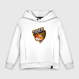 Детское худи Oversize хлопок с принтом Тигр | Tiger логотип в городе Новоалтайск, френч-терри — 70% хлопок, 30% полиэстер. Мягкий теплый начес внутри —100% хлопок | боковые карманы, эластичные манжеты и нижняя кромка, капюшон на магнитной кнопке | tiger | восточный тигр | год тигра | кошка | тигр | тигренок | хищник