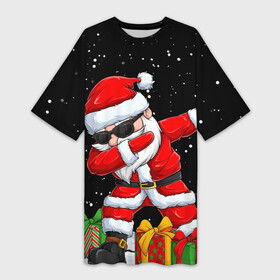 Платье-футболка 3D с принтом SANTA, DAB в городе Новоалтайск,  |  | Тематика изображения на принте: 2021 | 2022 | bad | christmas | dab | happy | merry | merry christmas | new year | santa | snow | sweater | ugly christmas | winter | деб | дэб | зима | новогодний | новогодняя | новый год | рождественский | рождественский свитер | рождеств