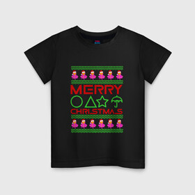Детская футболка хлопок с принтом Merry Christmas Squid Game в городе Новоалтайск, 100% хлопок | круглый вырез горловины, полуприлегающий силуэт, длина до линии бедер | Тематика изображения на принте: 2022 | merry christmas | squid game | squid game new year | игра в кальмара | новогодняя игра в кальмара | новый год | новый год 2022 | паттерн игра в кальмара | рождество | с рождеством | сериал игра в кальмара