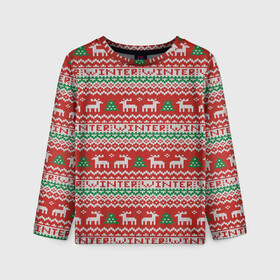 Детский лонгслив 3D с принтом Deer Christmas Pattern в городе Новоалтайск, 100% полиэстер | длинные рукава, круглый вырез горловины, полуприлегающий силуэт
 | background | christmas | christmas pattern | deer | herringbone | holiday | knitted pattern | new year | pattern | texture | tree | вязаный узор | елка | елочка | новогодний узор | новый год | олени | паттерн | праздник | рождество | текстура | узор | фон