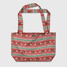 Пляжная сумка 3D с принтом Deer Christmas Pattern в городе Новоалтайск, 100% полиэстер | застегивается на металлическую кнопку; внутренний карман застегивается на молнию. Стенки укреплены специальным мягким материалом, чтобы защитить содержимое от несильных ударов
 | background | christmas | christmas pattern | deer | herringbone | holiday | knitted pattern | new year | pattern | texture | tree | вязаный узор | елка | елочка | новогодний узор | новый год | олени | паттерн | праздник | рождество | текстура | узор | фон