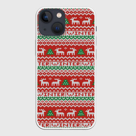 Чехол для iPhone 13 mini с принтом Deer Christmas Pattern в городе Новоалтайск,  |  | background | christmas | christmas pattern | deer | herringbone | holiday | knitted pattern | new year | pattern | texture | tree | вязаный узор | елка | елочка | новогодний узор | новый год | олени | паттерн | праздник | рождество | текстура | узор | фон