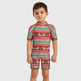 Детский купальный костюм 3D с принтом Deer Christmas Pattern в городе Новоалтайск, Полиэстер 85%, Спандекс 15% | застежка на молнии на спине | background | christmas | christmas pattern | deer | herringbone | holiday | knitted pattern | new year | pattern | texture | tree | вязаный узор | елка | елочка | новогодний узор | новый год | олени | паттерн | праздник | рождество | текстура | узор | фон