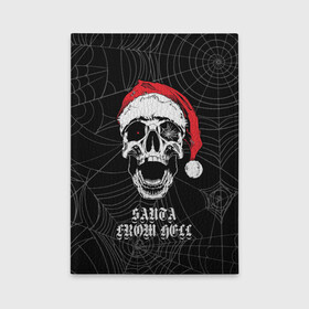 Обложка для автодокументов с принтом Santa Сlaus from hell в городе Новоалтайск, натуральная кожа |  размер 19,9*13 см; внутри 4 больших “конверта” для документов и один маленький отдел — туда идеально встанут права | christmas | new year | red cap | santa claus | santa from hell | skull | spider web | дед мороз | красный колпак | новый год | паутина | рождество | санта из ада | санта клаус | череп