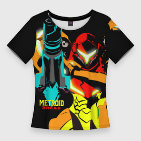 Женская футболка 3D Slim с принтом Metroid  Metroid Dread в городе Новоалтайск,  |  | action | metroid | metroid dread | samus aran | zdr | метроид дред | мэторойдо дореддо | робот emmi | самус аран