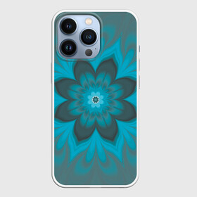 Чехол для iPhone 13 Pro с принтом Абстрактный цветок. Бирюзово серый. в городе Новоалтайск,  |  | abstraction | blue | flower | fractal | turquoise | абстракция | бирюзовый | фрактал | цветок