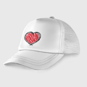 Детская кепка тракер с принтом Doodle Heart в городе Новоалтайск, Козырек - 100% хлопок. Кепка - 100% полиэстер, Задняя часть - сетка | универсальный размер, пластиковая застёжка | граффити | карандаш | любовь | набросок | рисунок | сердце | эских