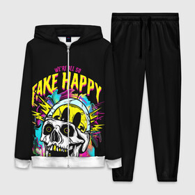 Женский костюм 3D с принтом Fake Happy Фальшивое счастье в городе Новоалтайск,  |  | fake happy | happy | пестрый дым | фальшивое счастье | череп