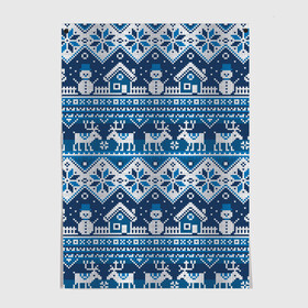 Постер с принтом Christmas Pattern в городе Новоалтайск, 100% бумага
 | бумага, плотность 150 мг. Матовая, но за счет высокого коэффициента гладкости имеет небольшой блеск и дает на свету блики, но в отличии от глянцевой бумаги не покрыта лаком | background | christmas | deer | holiday | house | knitted pattern | new year | pattern | snow | snowflakes | snowman | texture | winter | вязаный узор | домик | зима | новый год | олени | праздник | рождество | снег | снеговик | снежинки | текстура | узор