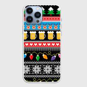 Чехол для iPhone 13 Pro Max с принтом НОВОГОДНИЙ УЗОР С ПИВОМ И ОЛЕНЯМИ в городе Новоалтайск,  |  | beer | christmas | new year | snow | winter | вязанный | зима | новый год | олени | праздник | свитер | снег | узор