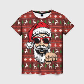 Женская футболка 3D с принтом Bad Santa Плохой Санта в городе Новоалтайск, 100% полиэфир ( синтетическое хлопкоподобное полотно) | прямой крой, круглый вырез горловины, длина до линии бедер | 2022 | год тигра | новый год | новый год 2022 | символ года | тигр | тигренок | тигрица | тигры