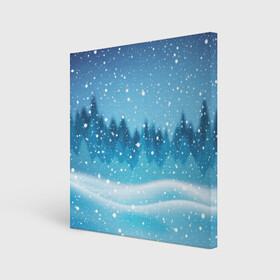 Холст квадратный с принтом ЗИМНИЙ ЛЕС | WINTER FOREST в городе Новоалтайск, 100% ПВХ |  | 2022 | christmas | cold | merry | new | snow | winter | year | буря | год | елка | елки | ель | зима | лес | метель | мороз | новый | рождество | снег | снежинка | снежинки | холод