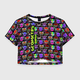 Женская футболка Crop-top 3D с принтом Geometry Dash Logo - Геометри Дэш логотип в городе Новоалтайск, 100% полиэстер | круглая горловина, длина футболки до линии талии, рукава с отворотами | Тематика изображения на принте: demon | game | geometry dash | геометри даш | геометри дэш | геометрии даш | геометрии дэш | геометрия даш | игра | лого | логотип