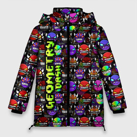 Женская зимняя куртка Oversize с принтом Geometry Dash Logo - Геометри Дэш логотип в городе Новоалтайск, верх — 100% полиэстер; подкладка — 100% полиэстер; утеплитель — 100% полиэстер | длина ниже бедра, силуэт Оверсайз. Есть воротник-стойка, отстегивающийся капюшон и ветрозащитная планка. 

Боковые карманы с листочкой на кнопках и внутренний карман на молнии | demon | game | geometry dash | геометри даш | геометри дэш | геометрии даш | геометрии дэш | геометрия даш | игра | лого | логотип