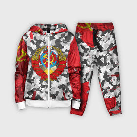 Детский костюм 3D с принтом USSR (camouflage) в городе Новоалтайск,  |  | Тематика изображения на принте: camouflage | coat of arms | khaki | patriot | red machine | russia | russian | tourist | ussr | герб | камуфляж | красная машина | патриот | россия | русский | ссср | турист | хаки