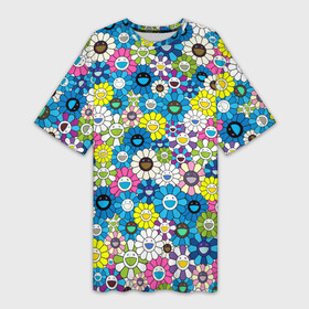 Платье-футболка 3D с принтом Takashi Murakami Улыбающиеся цветы в городе Новоалтайск,  |  | japan | pop art | smile | summer | takashi murakami | арт | детские рисунки | искусство | красочный | лето | поляна | поп арт | разноцветные цветы | ромашки | смайл | такаси мураками | такаши мураками | узор | улыбки