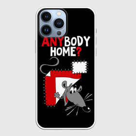 Чехол для iPhone 13 Pro Max с принтом Anybody home: есть кто нибудь дома в городе Новоалтайск,  |  | anybody home | funny | is there anyone at home | looking out | mouse | patches | seams | smiling | threads | весёлый | выглядывает | есть ктонибудь дома | заплатки | мышонок | мышь | нитки | улыбается | швы