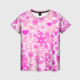 Женская футболка 3D MURAKAMI PINK МУРАКАМИ РОЗОВЫЙ: в городе Новоалтайск, 100% полиэфир ( синтетическое хлопкоподобное полотно) | прямой крой, круглый вырез горловины, длина до линии бедер | cute flowers | flower superflat | flowers | murakami | pop art | superflat | takashi murakami | милые цветочки | мураками | ромашки | такаси мураками | такаши мураками | цветочки | цветы