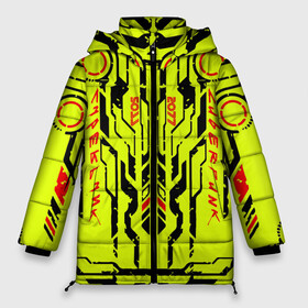 Женская зимняя куртка Oversize с принтом Cyberpunk 2077 YELLOW в городе Новоалтайск, верх — 100% полиэстер; подкладка — 100% полиэстер; утеплитель — 100% полиэстер | длина ниже бедра, силуэт Оверсайз. Есть воротник-стойка, отстегивающийся капюшон и ветрозащитная планка. 

Боковые карманы с листочкой на кнопках и внутренний карман на молнии | будущее | жолтый | киберпанк | минимализм | полосы | схемы