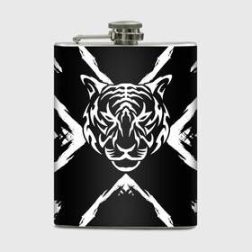 Фляга с принтом Tiger Black & White Черно-белый Тигр в городе Новоалтайск, металлический корпус | емкость 0,22 л, размер 125 х 94 мм. Виниловая наклейка запечатывается полностью | cat | tiger | год тигра | зверь | кошка | символ года | тигр | хищник