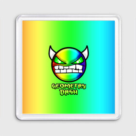 Магнит 55*55 с принтом Геометри Дэш радужный Geometry Dash в городе Новоалтайск, Пластик | Размер: 65*65 мм; Размер печати: 55*55 мм | demon | game | geometry dash | геометри даш | геометри дэш | геометрии даш | геометрии дэш | геометрия даш | игра