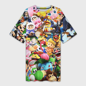 Платье-футболка 3D с принтом SUPER SMASH BROS ГЕРОИ ИГРЫ в городе Новоалтайск,  |  | sonic | super smash | альпинисты | байонетта | боузер | дейзи | джиглипафф | донки конг | изабель | кирби | линк | луиджи | луцина | марио | метанайт | мьюту | пикачу | пит | пичу | пэкмен | ридли | рихтер | рой | рю
