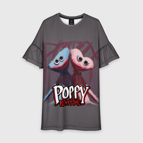 Детское платье 3D с принтом ХАГГИ ВАГГИ ПАРОЧКА - POPPY PLAYTIME в городе Новоалтайск, 100% полиэстер | прямой силуэт, чуть расширенный к низу. Круглая горловина, на рукавах — воланы | Тематика изображения на принте: poppy playtime | игра | монстр | плэйтайм | попи плей тайм | попи плэй тайм | попиплейтам | попиплэйтайм | поппи плейтайм | поппиплэйтайм | хагги вагги | хаги ваги | хоррор