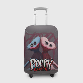 Чехол для чемодана 3D с принтом ХАГГИ ВАГГИ ПАРОЧКА - POPPY PLAYTIME в городе Новоалтайск, 86% полиэфир, 14% спандекс | двустороннее нанесение принта, прорези для ручек и колес | poppy playtime | игра | монстр | плэйтайм | попи плей тайм | попи плэй тайм | попиплейтам | попиплэйтайм | поппи плейтайм | поппиплэйтайм | хагги вагги | хаги ваги | хоррор