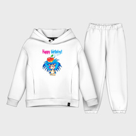Детский костюм хлопок Oversize с принтом Happy Birthday to me в городе Новоалтайск,  |  | cute hedgehog | happy birthday to me | hedgehog | holds an apple | on his head | small | stand | держит яблоко | ёж | маленький | милый ёжик | на голове | с днем рождения меня | стойт