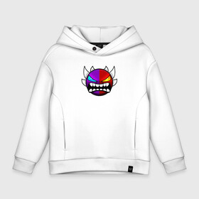 Детское худи Oversize хлопок с принтом GEOMETRY DASH КРАСНЫЙ И ФИОЛЕТОВЫЙ ДЕМОН в городе Новоалтайск, френч-терри — 70% хлопок, 30% полиэстер. Мягкий теплый начес внутри —100% хлопок | боковые карманы, эластичные манжеты и нижняя кромка, капюшон на магнитной кнопке | 2d | arcade | demon | game | geometry dash | meltdown | robtop | smile | аркада | геометрический тире | демон | раннер | смайлы | эмоции