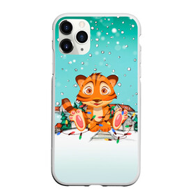 Чехол для iPhone 11 Pro матовый с принтом Тигренок запутался в гирляндах в городе Новоалтайск, Силикон |  | Тематика изображения на принте: 2022 | год тигра | новый год | новый год 2022 | символ года | тигр | тигренок | тигрица | тигры