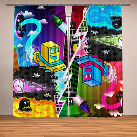 Фотошторы с принтом GEOMETRY DASH ПАРАЛЛЕЛЬНЫЕ МИРЫ в городе Новоалтайск, Блэкаут (светозащита 90%) / Габардин (светозащита 40% | 2 полотна шириной по 145 см; Высота 200-300 см; Крепление: шторная лента (на крючки); | 2d | arcade | demon | game | geometry dash | meltdown | robtop | smile | аркада | геометрический тире | демон | раннер | смайлы | эмоции