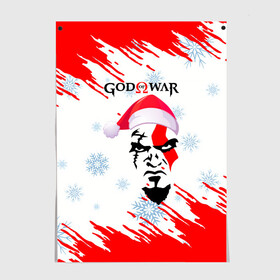 Постер с принтом Новогодний God of War. в городе Новоалтайск, 100% бумага
 | бумага, плотность 150 мг. Матовая, но за счет высокого коэффициента гладкости имеет небольшой блеск и дает на свету блики, но в отличии от глянцевой бумаги не покрыта лаком | ascension | betrayal | chains of olympus | cratos | ghost of sparta | god of war | hack and slash | kratos | logo | бог войны | год ов вар | год оф вар | игра | кратос | лого | логотип | новогодний | новогодний god of war | снежинки | эмблема