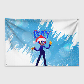 Флаг-баннер с принтом Новогодний Poppy Playtime. в городе Новоалтайск, 100% полиэстер | размер 67 х 109 см, плотность ткани — 95 г/м2; по краям флага есть четыре люверса для крепления | 2021 | 2022 | happy new year | play | poppy | poppy playtime | poppyplaytime | time | игра | монстр | новогодний poppy playtime | новый год | праздник | снежинки