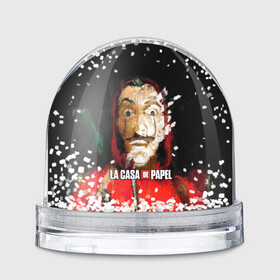 Игрушка Снежный шар с принтом БУМАЖНЫЙ ДОМ РИСУНОК - LA CASA DE PAPEL BELLA CIAO в городе Новоалтайск, Пластик | Изображение внутри шара печатается на глянцевой фотобумаге с двух сторон | bella ciao | la casa de papel | бумажный дом | ла каса де | ла каса де папель | ла каса де пепел | лакаса | сериал | фильм