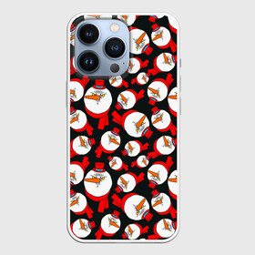 Чехол для iPhone 13 Pro с принтом Злые снеговики в цилиндрах в городе Новоалтайск,  |  | Тематика изображения на принте: angry | carrots | gloomy | red | scarves | snowmen | top hats | yellow eyes | жёлтые глаза | злые | красные | морковки | сердитые | снеговики | хмурые | цилиндры | шарфы