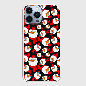 Чехол для iPhone 13 Pro Max с принтом Злые снеговики в цилиндрах в городе Новоалтайск,  |  | Тематика изображения на принте: angry | carrots | gloomy | red | scarves | snowmen | top hats | yellow eyes | жёлтые глаза | злые | красные | морковки | сердитые | снеговики | хмурые | цилиндры | шарфы
