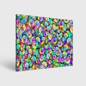 Холст прямоугольный с принтом Rainbow flowers в городе Новоалтайск, 100% ПВХ |  | takashi murakami | паттерн | радуга | смайл | такаси мураками | улыбка | цветы