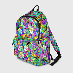 Рюкзак 3D с принтом Rainbow flowers в городе Новоалтайск, 100% полиэстер | лямки с регулируемой длиной, сверху петелька, чтобы рюкзак можно было повесить на вешалку. Основное отделение закрывается на молнию, как и внешний карман. Внутри два дополнительных кармана, один из которых закрывается на молнию. По бокам два дополнительных кармашка | takashi murakami | паттерн | радуга | смайл | такаси мураками | улыбка | цветы