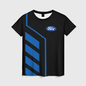 Женская футболка 3D с принтом Форд, Ford в городе Новоалтайск, 100% полиэфир ( синтетическое хлопкоподобное полотно) | прямой крой, круглый вырез горловины, длина до линии бедер | bronco | capri | cougar | crown victoria | econoline | econovan | ecosport | edge | escape | falcon | ford | max | авто | автомобиль | знак | лого | машина | символ | тачка | форд | форт | эмблема
