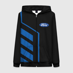 Женская толстовка 3D на молнии с принтом Форд, Ford в городе Новоалтайск, 100% полиэстер | длина до линии бедра, манжеты и пояс оформлены мягкой тканевой резинкой, двухслойный капюшон со шнурком для регулировки, спереди молния, по бокам два кармана | bronco | capri | cougar | crown victoria | econoline | econovan | ecosport | edge | escape | falcon | ford | max | авто | автомобиль | знак | лого | машина | символ | тачка | форд | форт | эмблема
