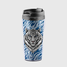 Термокружка-непроливайка с принтом New Years Tiger / Новогодний Тигр в городе Новоалтайск, внутренняя часть — пищевой пластик, наружная часть — прозрачный пластик, между ними — полиграфическая вставка с рисунком | объем — 350 мл, герметичная крышка | cat | tiger | год тигра | дед мороз | зверь | кошка | новый год | рождество | санта | символ года | снег | снежинка | тигр | хищник