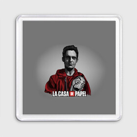 Магнит 55*55 с принтом LA CASA DE PAPEL - БУМАЖНЫЙ ДОМ СЕРИАЛ в городе Новоалтайск, Пластик | Размер: 65*65 мм; Размер печати: 55*55 мм | Тематика изображения на принте: bella ciao | la casa de papel | бумажный дом | ла каса де | ла каса де папель | ла каса де пепел | лакаса | сериал | фильм