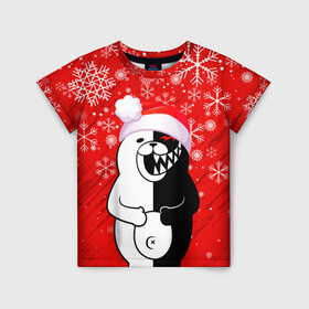 Детская футболка 3D с принтом НОВОГОДНИЙ MONOKUMA. в городе Новоалтайск, 100% гипоаллергенный полиэфир | прямой крой, круглый вырез горловины, длина до линии бедер, чуть спущенное плечо, ткань немного тянется | 2022 | anime | black  white | danganronpa | happy new year | kurokuma | merry christmas | monodam | monokuma | monomi | monotaro | pink | shirokuma | аниме | год тигра | зима близко | мoноми | монокума | нг | новогодний | новый год | новый 